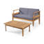 Ensemble de causeuse d'extérieur en bois d'acacia Aston_ Causeuse et table basse - finition teck + coussin gris foncé