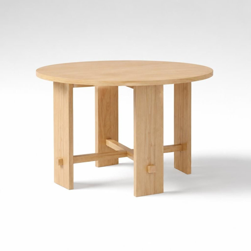 Table de salle à manger d'intérieur avec structure robuste en bois, plateau en bois d'ingénierie et piètement en bois massif, peu encombrant