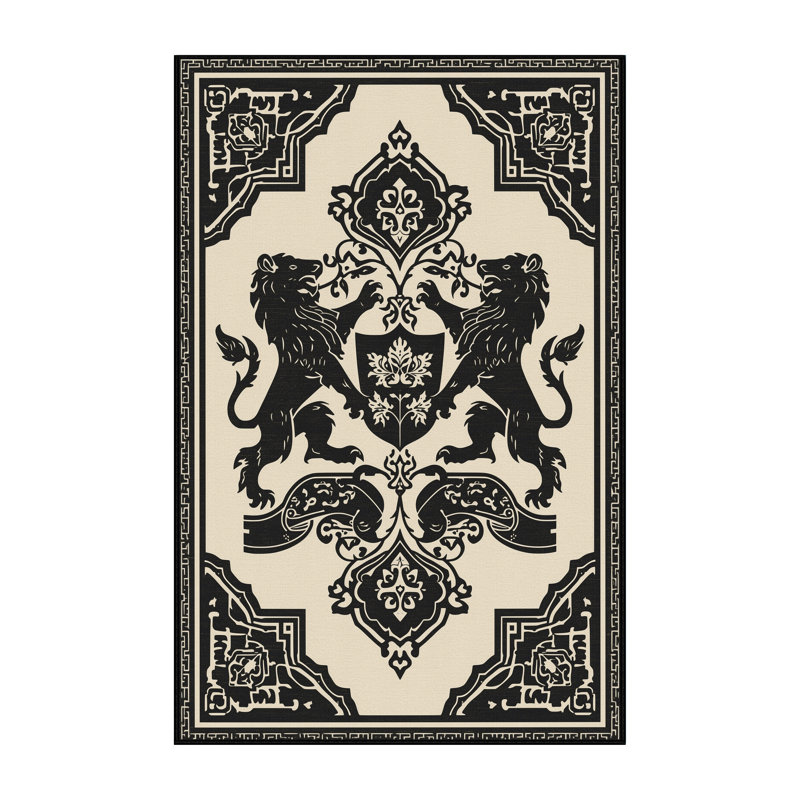 Machine Washable Pantelis Classic Oriental Rug in Black – Black Binding, 5x7
