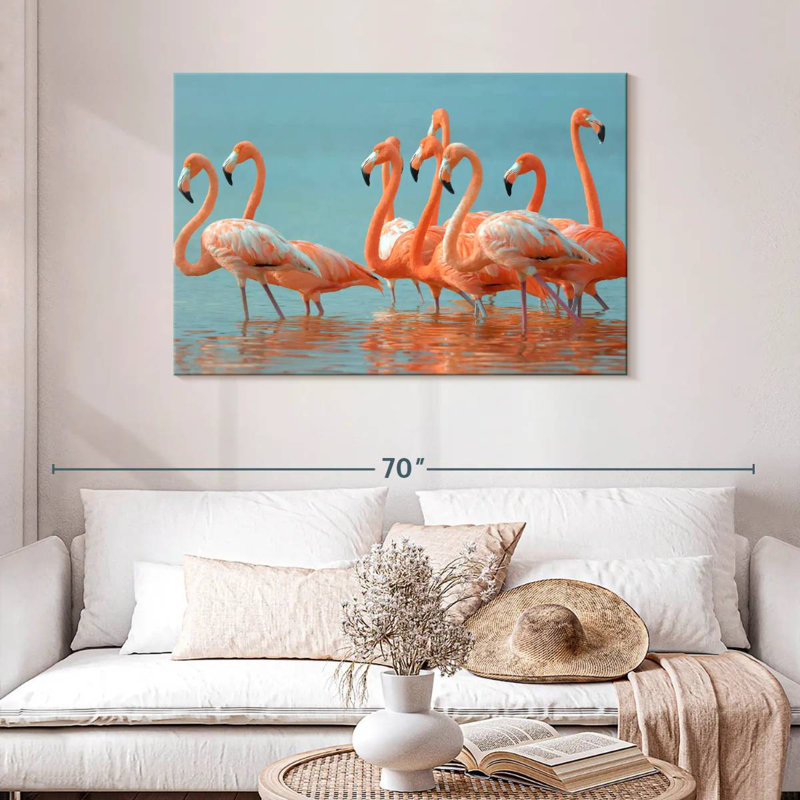 Troupeau de flamants roses, H 30 po x l 45 po