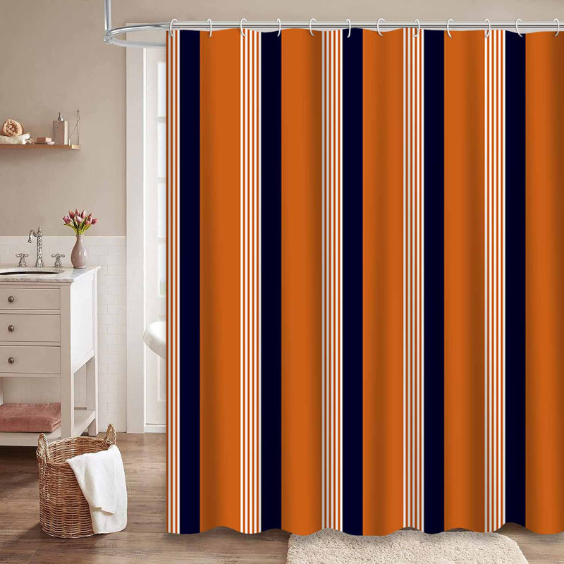 Rideau de douche rétro à rayures bleues et bleu marine avec 12 crochets, L 72 po x l 84 po