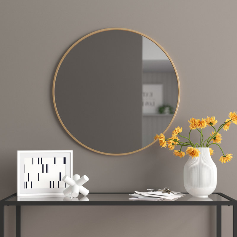 Miroir d'appoint mural moderne en aluminium, H 24 po x l 24 po, Or, 2