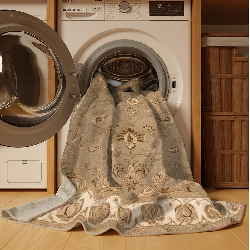 Tapis beige français lavable à la machine, Carré 3 pi