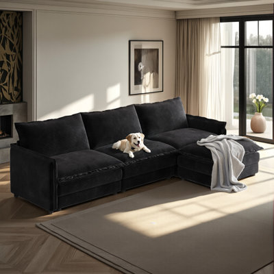 Canapé modulaire surdimensionné moderne en L avec sièges de rangement et repose-pieds, sièges profonds et coussins moelleux pour le salon et l’appartement