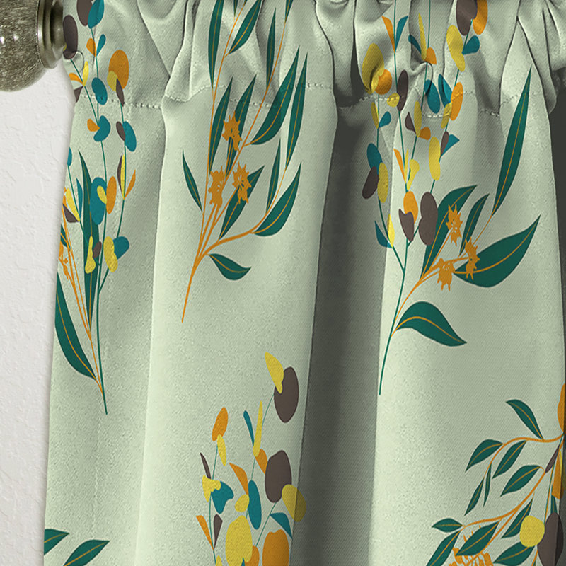 Rideau simple occultant de style Mid-Century abstrait à motif floral eucalyptus lumineux III, L 52 po x L 90 po