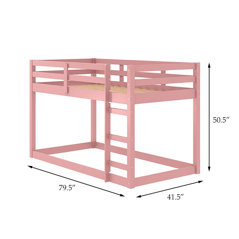 Pink Twin Loft Bed With Wooden Frame, Rose