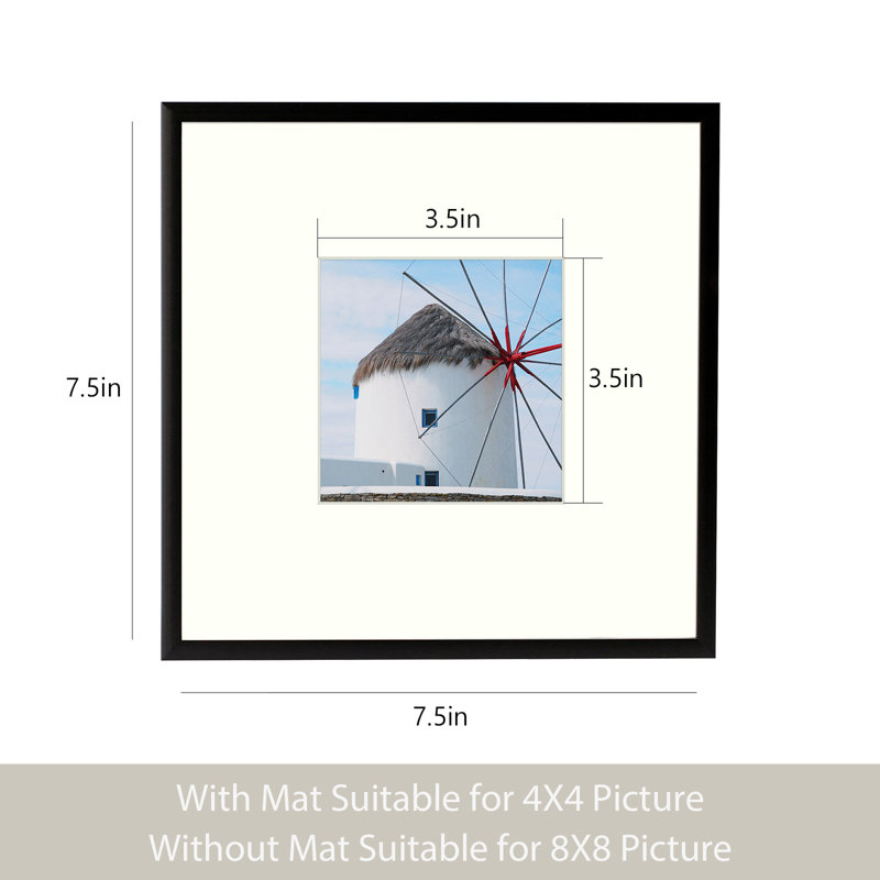 Drennon Metal Picture Frame, Aluminum Photo Frames for Table Top and Wall Mounting, Black, 8" x 8" Matted to 4" x 4"