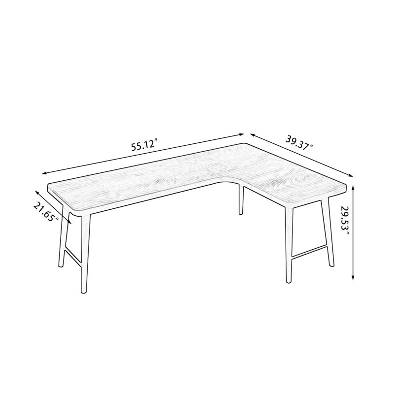 Black Rectangular Solid Wood desks, 29.53" H x 55.12" W x 39.37" D, Right Hand Return