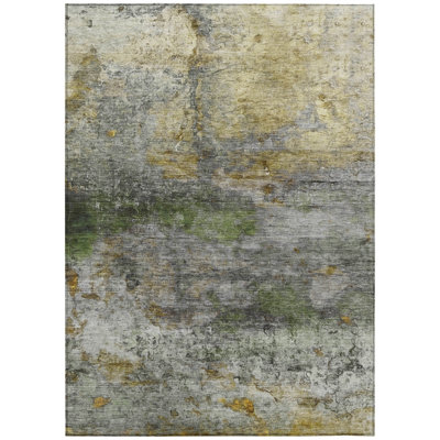 Machine Washable Indoor/Outdoor Xhevrie Olive Rug