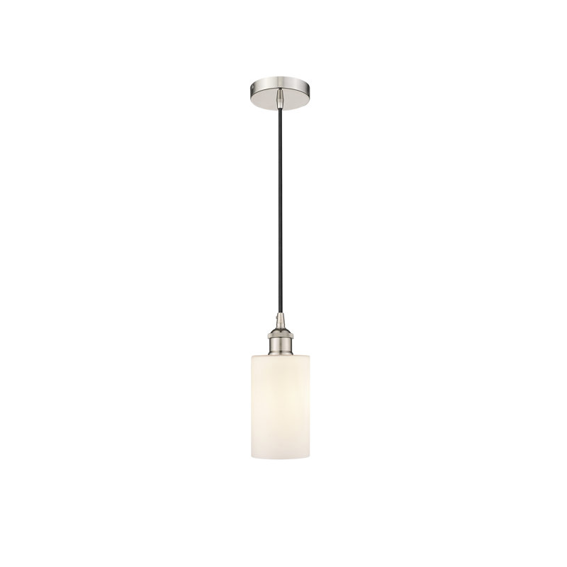 Luminaire suspendu cylindrique à 1 lumière Ervine, Blanc mat, Nickel poli