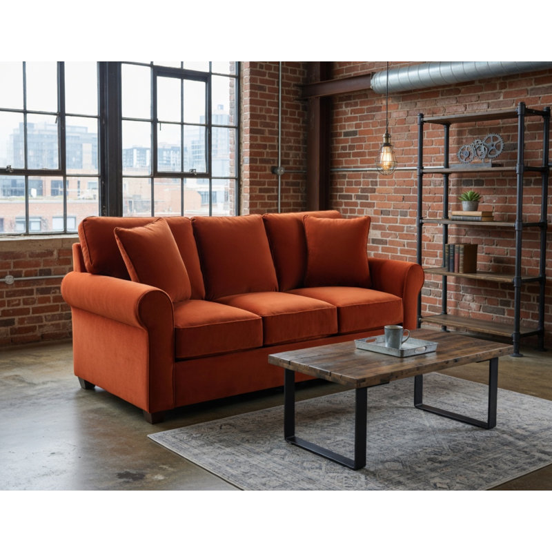 Ardmont 81'' Rolled Arm Sofa with Reversible Cushions, Burnt Orange