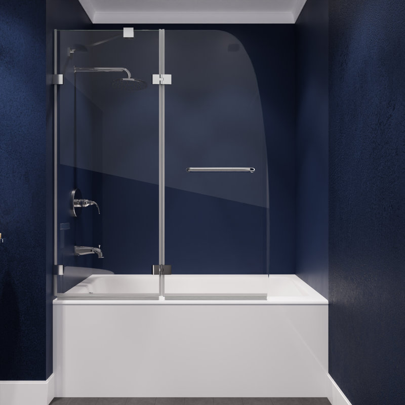 Herald Series 48'' - W x 58'' H Pivot Door Frameless Tub Door with Yes, Polished Chrome