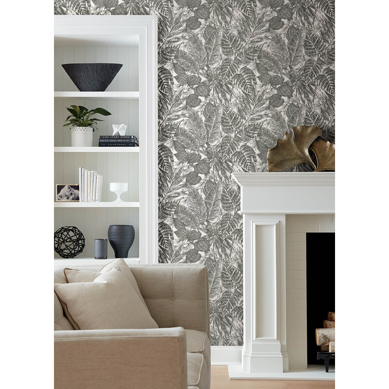 Papier peint feuilles de palmier Brentwood, Noir