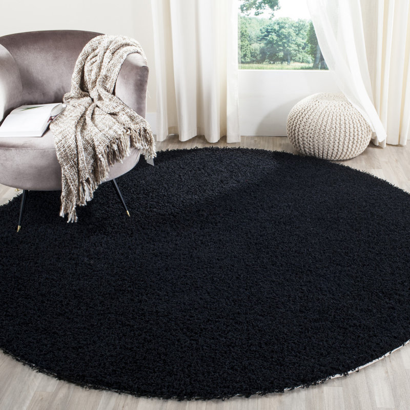 Assar Handmade Tufted Black Area Rug, Round 7'