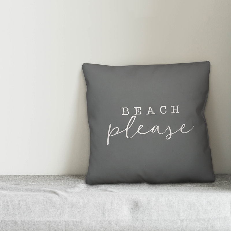 Textual Outdoor Throw Pillow, 18" H x 18" W, Gray/White