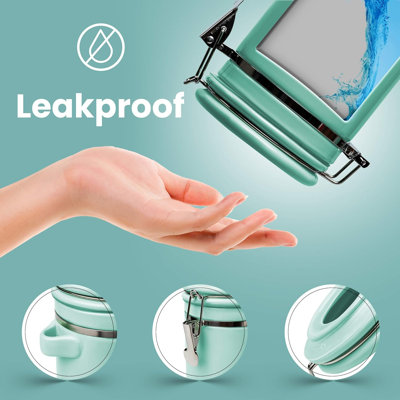 Home Intuition 4-Piece Airtight Ceramic Canister Set w/ Spoons, Chalk Labels & Marker (Turquoise)