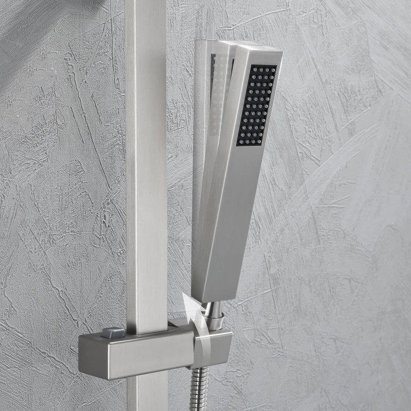 Système de douche mural avec douche à main et ensemble de garniture de douche en laiton avec barre coulissante, Nickel brossé