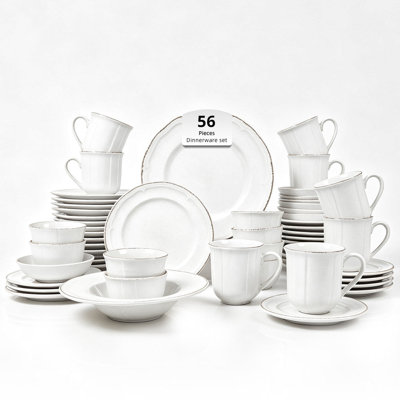 Service de table en grès émaillé antique HomeVSS French 56 pièces, service pour 8