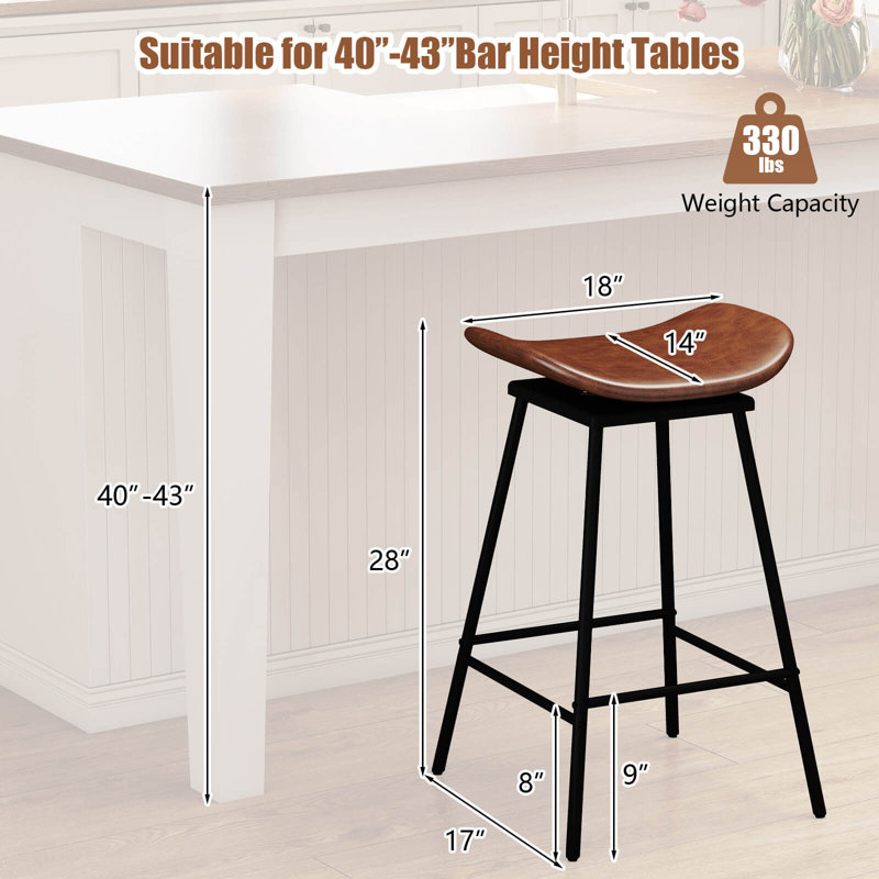 Ensemble de 4 tabourets de bar pivotants rembourrés sans dossier en similicuir brun, 4, Brun