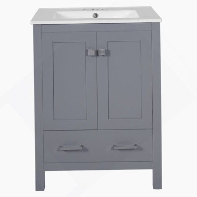 Meuble-lavabo de 48 pouces avec lavabo encastré intégré, armoire de rangement, portes à fermeture en douceur, tiroir divisé et tablette à double couche pour un rangement polyvalent