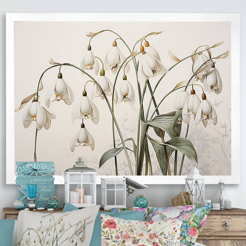 «Snowdrops Moonlit Galanthus Nivalis I», reproduction sur toile, Cadre simple blanc, H 12 po x l 20 po x P 1 po