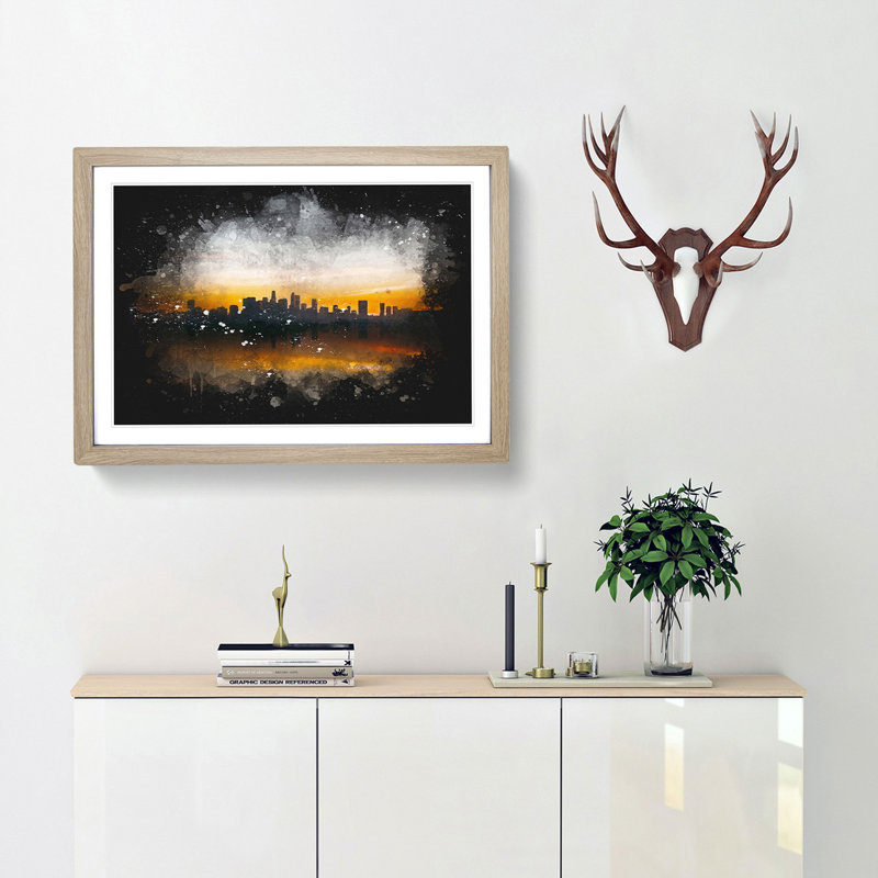 Sunrise over Los Angeles Skyline - Picture Frame Graphic Art Print, Oak Framed, 33cm H x 45cm W x 2cm D