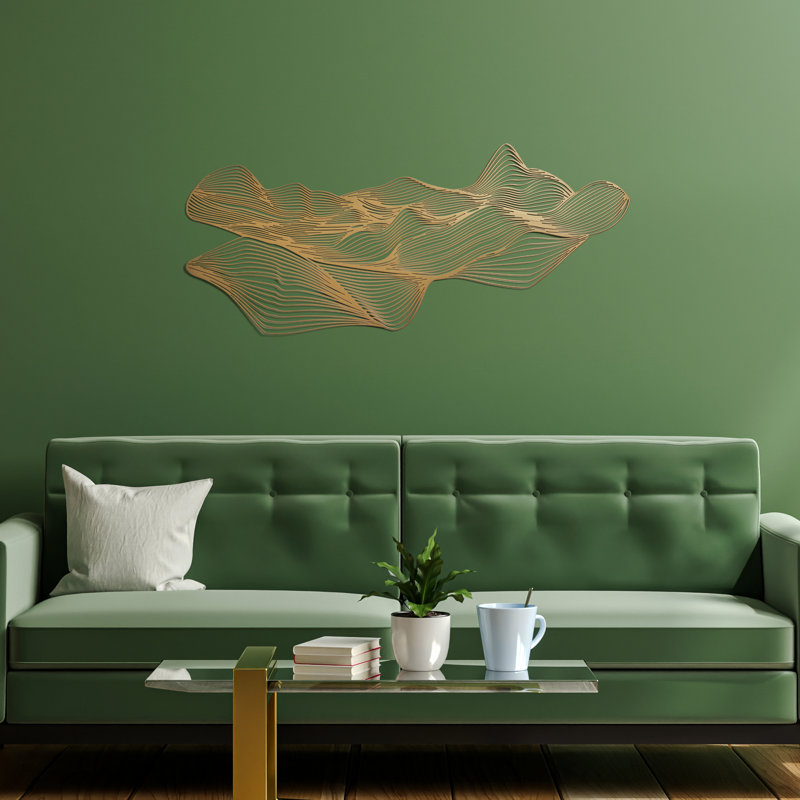 Sand Dunes Metal Wall Art, Abstract 3D effect fluid line wall decor (large, black), Black, 17.7" H x 43" W x 0.2" D