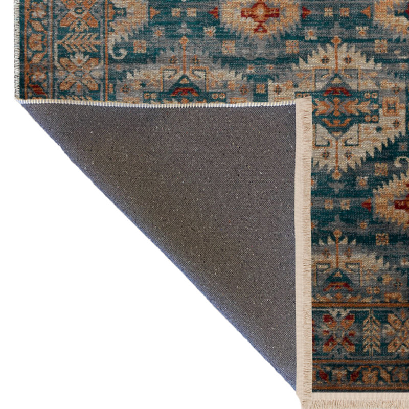 Tapis décoratif bleu à motif traditionnel bleu et beige, Rectangle 2 pi 8 po x 5 pi