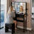 Vanity Desk Set with LED Sliding Mirror & Cushioned Stool, Dresser Set with 2 AC+2 USB Outlets & Hair Dryer Holder, Touch Control 3-Color Light for Bedroom-1523728881