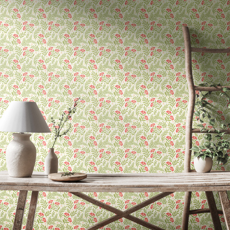 Petite Posy Seafoam Smooth Matt Wallpaper, Red