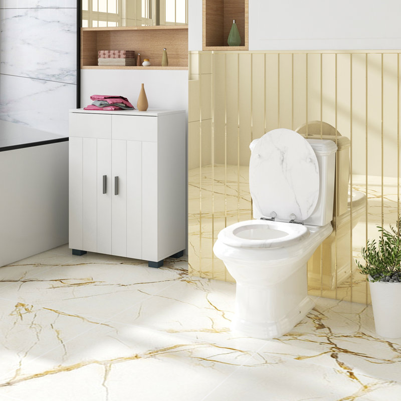 East Urban Home Premium Toilet Seat Toilet Seat With Soft Close, MDF Wood Core, Softclose Hinge, Antibacterial, Design Decor