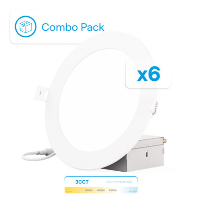 6 po DEL mince encastrée, 12 W, 3CCT sélectionnable, à intensité variable