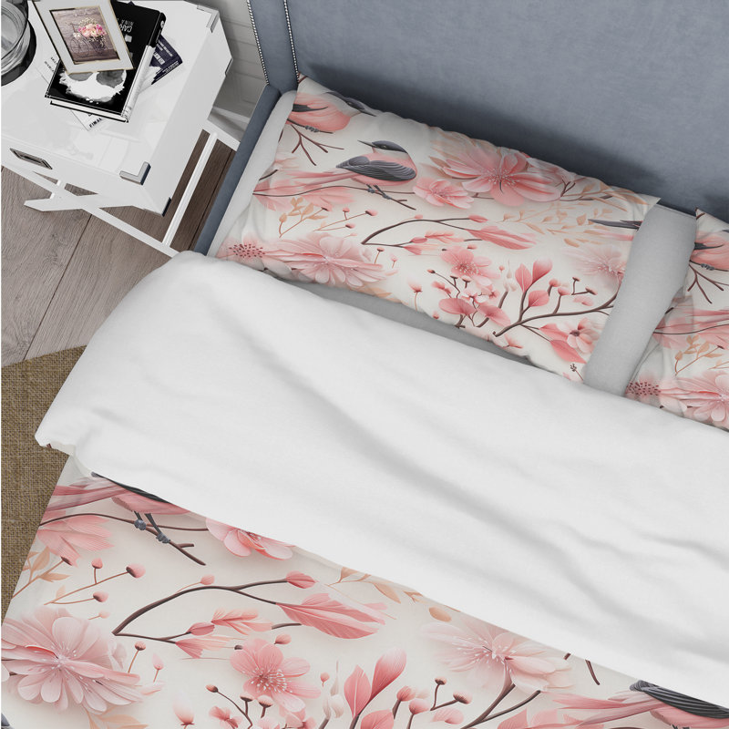 Ensemble de housse de couette scandinave Avian Elegance Serenity Blossoms, Housse de couette pour très grand lit et 2 très