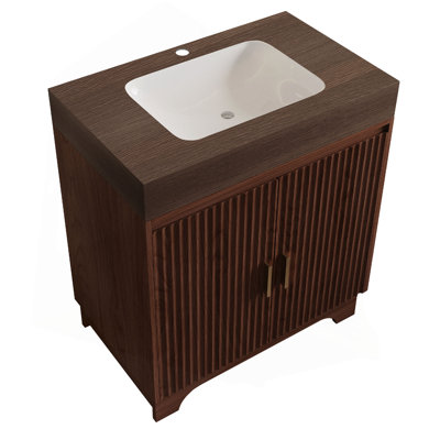 Meuble-lavabo à poser en pierre frittée 30 po avec évier en céramique