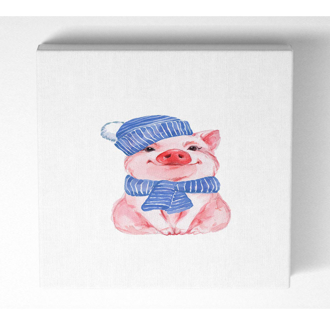 Winter Piggy Love Square Leinwanddruck