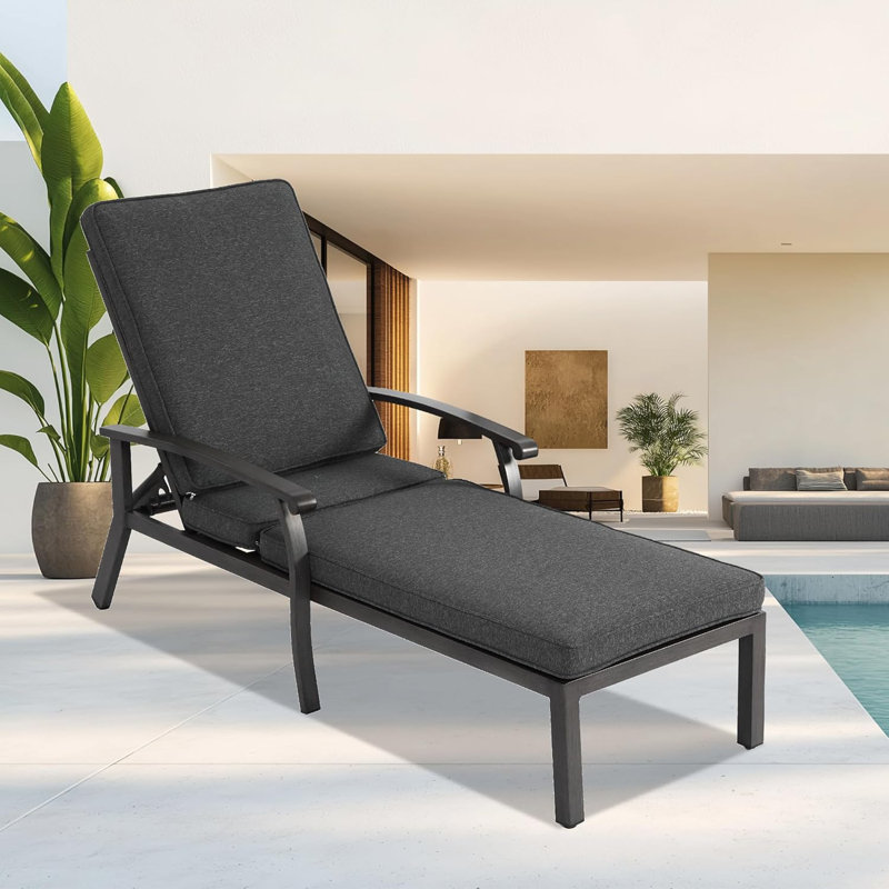 Chaise longue d'extérieur en aluminium avec coussin, Gris