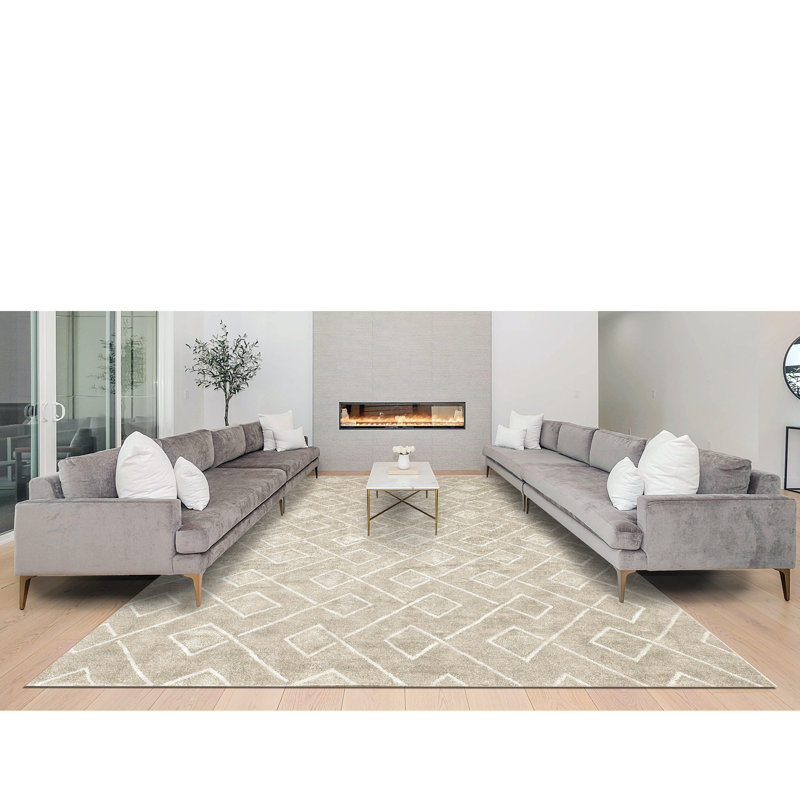 Linen Geometric Area Rug, Rectangle 4' x 6'