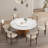 Modern Round Dining Table With Lazy Susan, Glossy Sintered Stone, Solid Wood Kitchen Table for Dining Room-1047074564