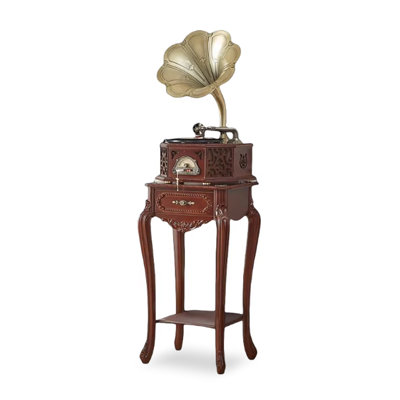 Tourne-disque cor classique en laiton avec piédestal en bois