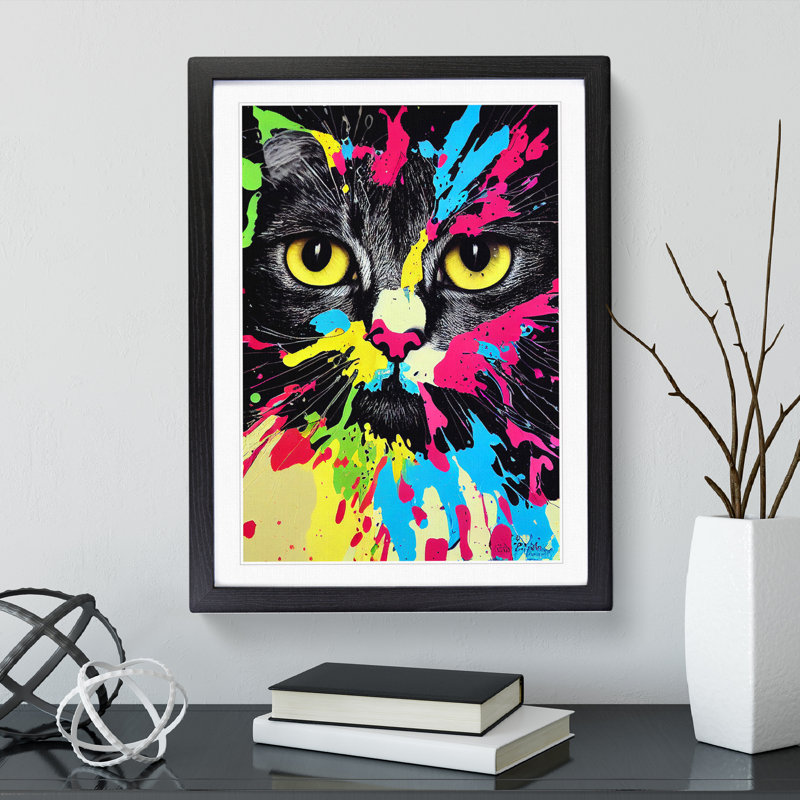 Paint Splat Cat - Framed Print, Black, 64cm H x 46cm W x 2cm D