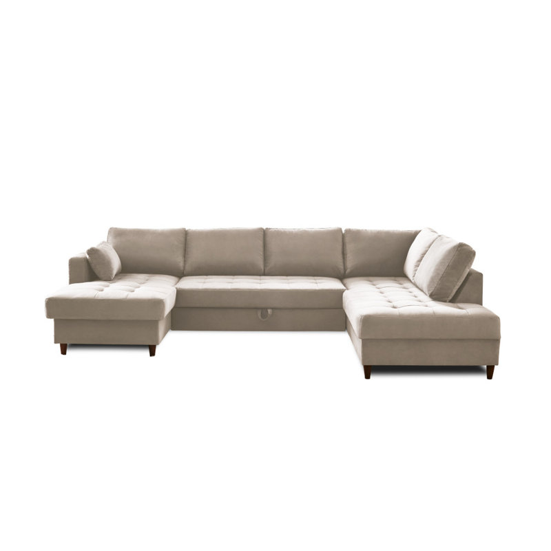 7 Seater Velvet Sofa Bed, Right Hand Facing, Beige