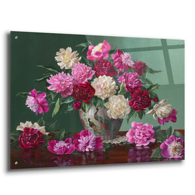 Peonies In Peacock Vase On Plastic / Acrylic by Christopher Pierce Print