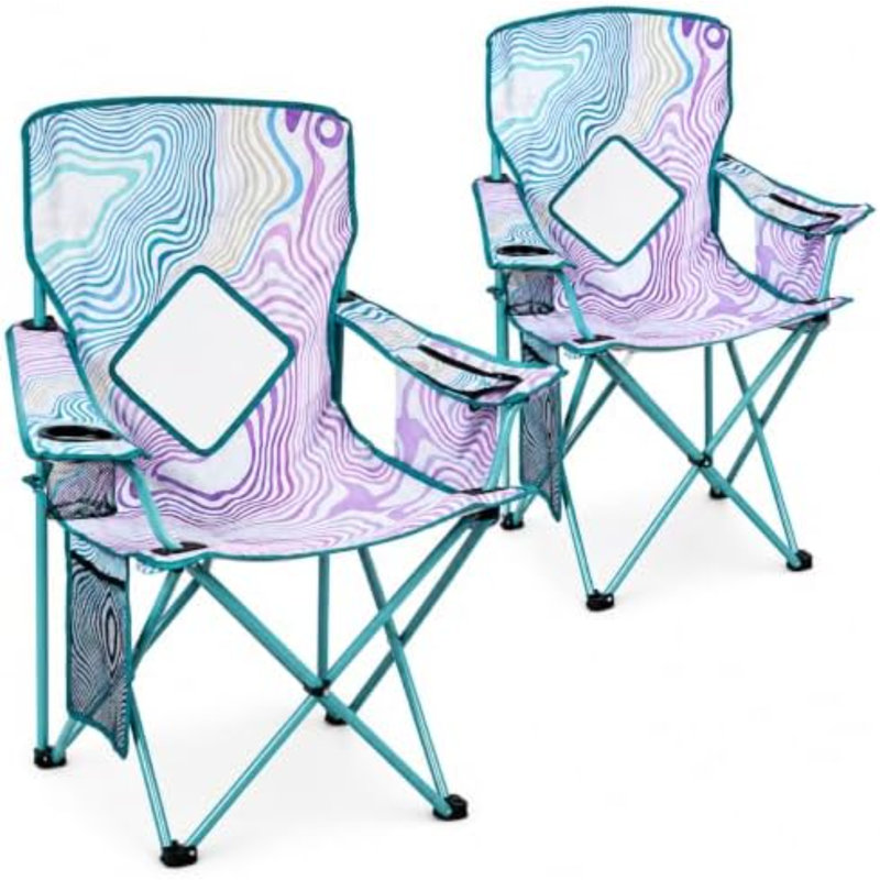 Lot de 2 chaises de camping pliantes/portables avec poche isotherme, dossier en maille et porte-gobelet (fleur, métal, lot de 2)