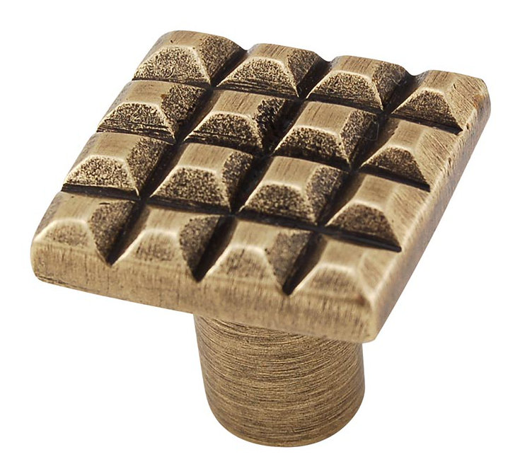 Tiziano Square Knob, 1.13" H x 1.13" W x 1" D, Antique Brass