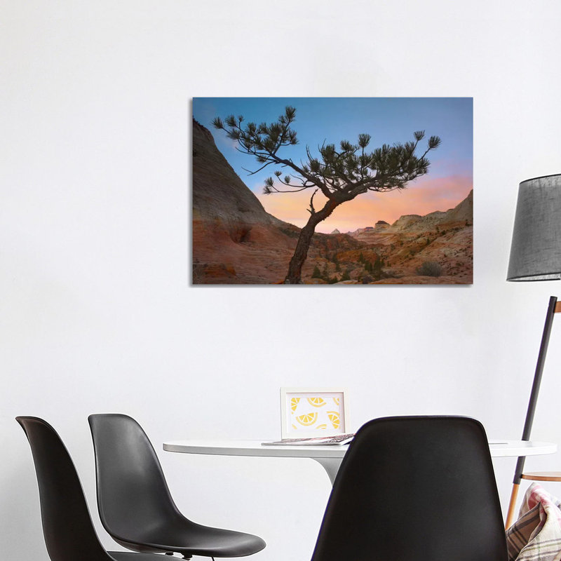 Lone Pine Tree With East And West Temples In The Background by Tim Fitzharris - Wrapped Canvas Print