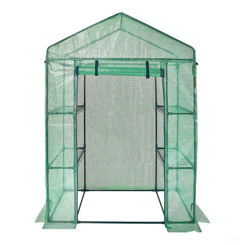 Walk-In Green House, Greenhouse With Shelves, High Strength PE Cover With Doors, Windows And Steel Frame, Set Up In Minutes, For Planting And Storage