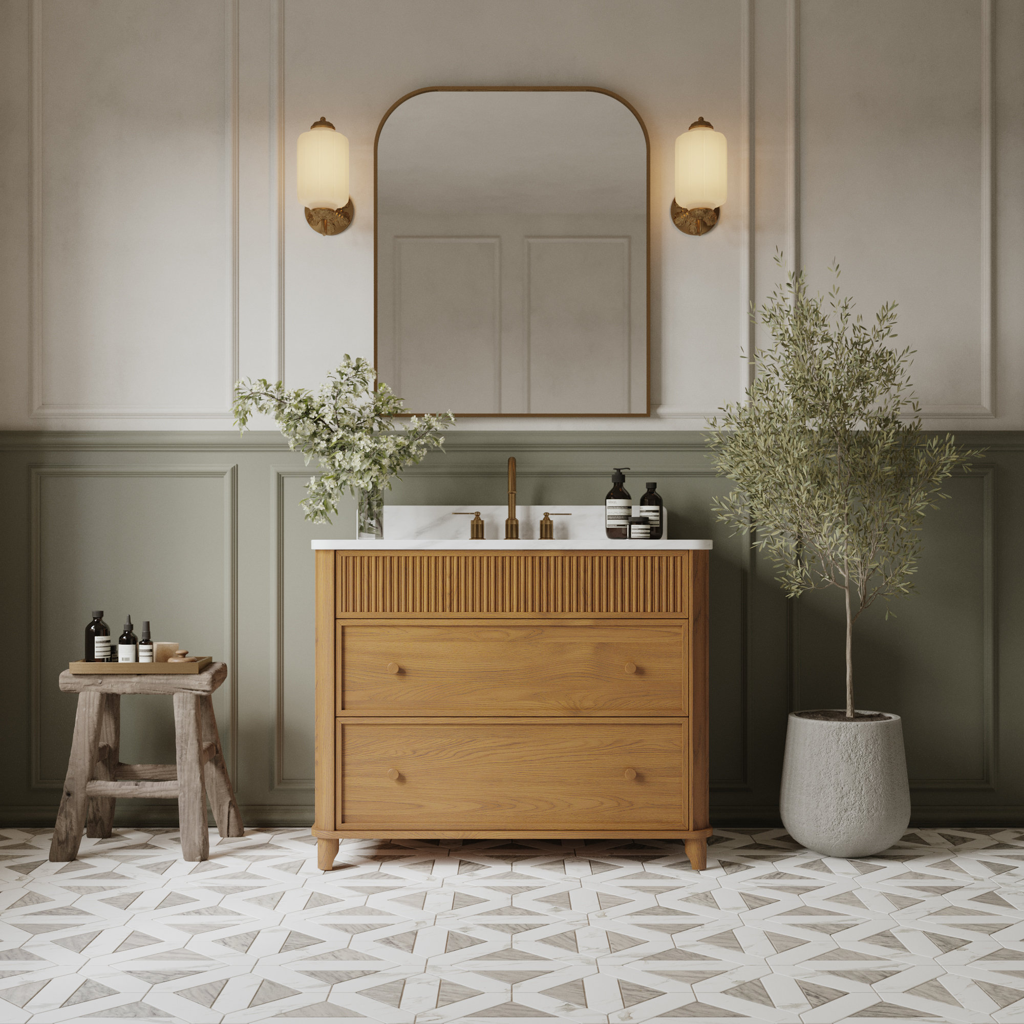 Kennedy Bathroom Vanity In Natural Enhanced Oak, Enhanced Natural Oak, 42"