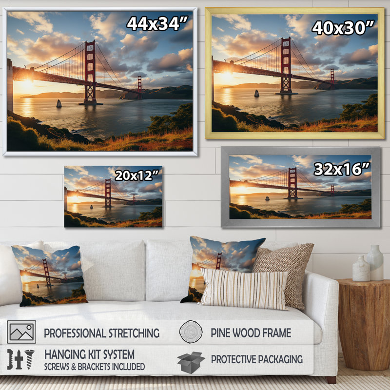 «Golden Hour At The Golden Gate II», reproduction sur toile, 30" H x 40" W, Toile tendue
