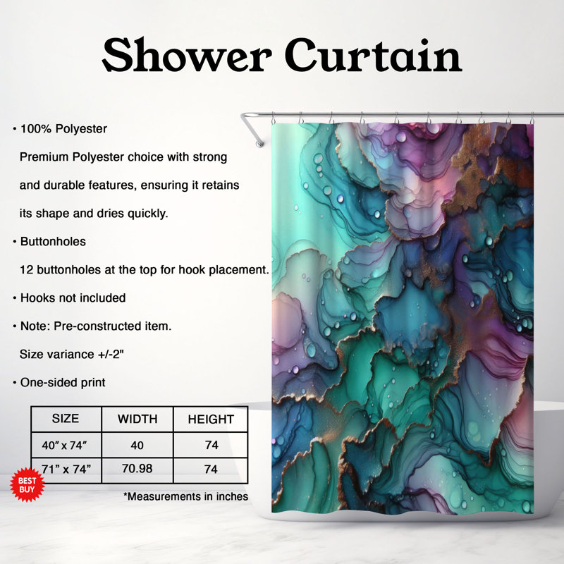 Rideau de douche standard 1 pièce Violet & Teal Blends, H 74 po x l 71 po