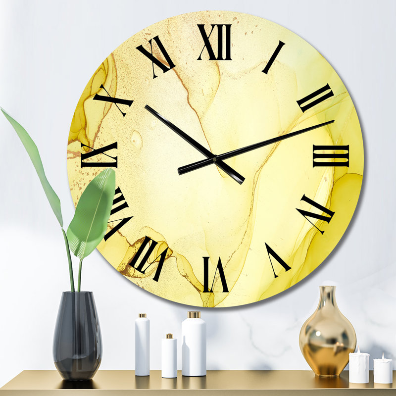 Encre jaune, art fluide, paysage - horloge murale moderne, Surdimensionné